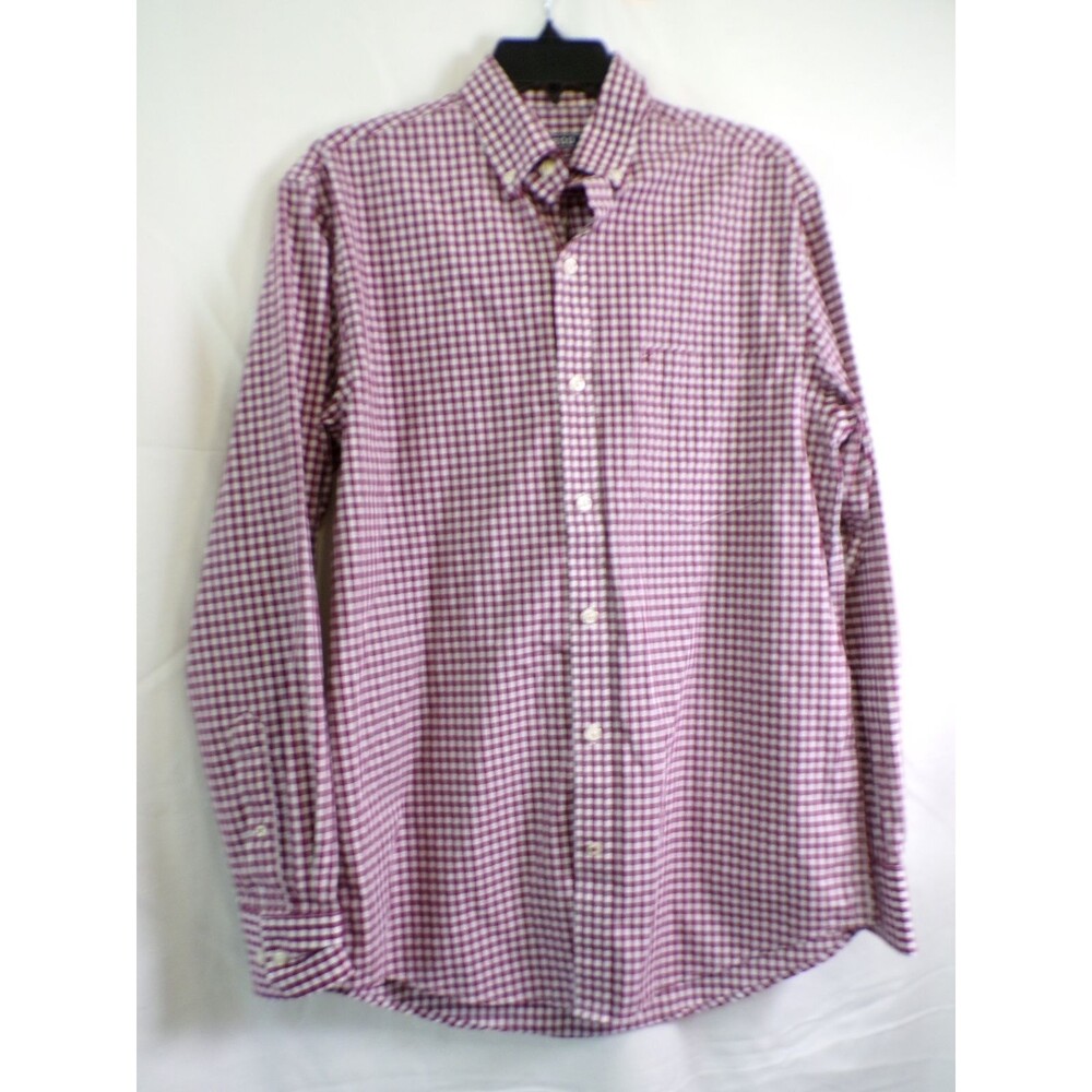 IZOD Men Small Premium Essentials Red Check Long Sleeve Button-Up Shirt